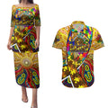 Autism Awareness Australia Hawthorn Hawks Couples Matching Puletasi and Hawaiian Shirt Aboriginal Indigenous Art