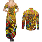 Autism Awareness Australia Hawthorn Hawks Couples Matching Summer Maxi Dress and Long Sleeve Button Shirt Aboriginal Indigenous Art