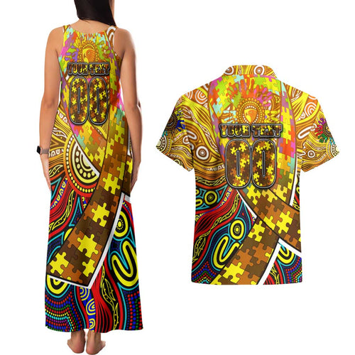 Autism Awareness Australia Hawthorn Hawks Couples Matching Tank Maxi Dress and Hawaiian Shirt Aboriginal Indigenous Art