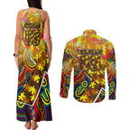 Autism Awareness Australia Hawthorn Hawks Couples Matching Tank Maxi Dress and Long Sleeve Button Shirt Aboriginal Indigenous Art