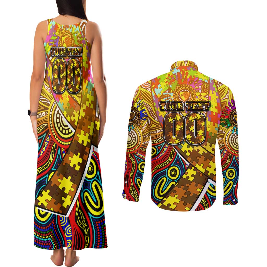 Autism Awareness Australia Hawthorn Hawks Couples Matching Tank Maxi Dress and Long Sleeve Button Shirt Aboriginal Indigenous Art