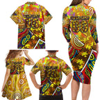 Autism Awareness Australia Hawthorn Hawks Family Matching Long Sleeve Bodycon Dress and Hawaiian Shirt Aboriginal Indigenous Art