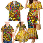 Autism Awareness Australia Hawthorn Hawks Family Matching Mermaid Dress and Hawaiian Shirt Aboriginal Indigenous Art