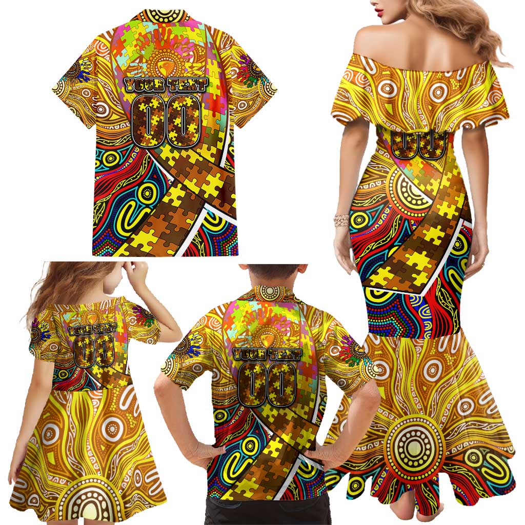 Autism Awareness Australia Hawthorn Hawks Family Matching Mermaid Dress and Hawaiian Shirt Aboriginal Indigenous Art