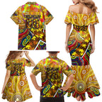 Autism Awareness Australia Hawthorn Hawks Family Matching Mermaid Dress and Hawaiian Shirt Aboriginal Indigenous Art