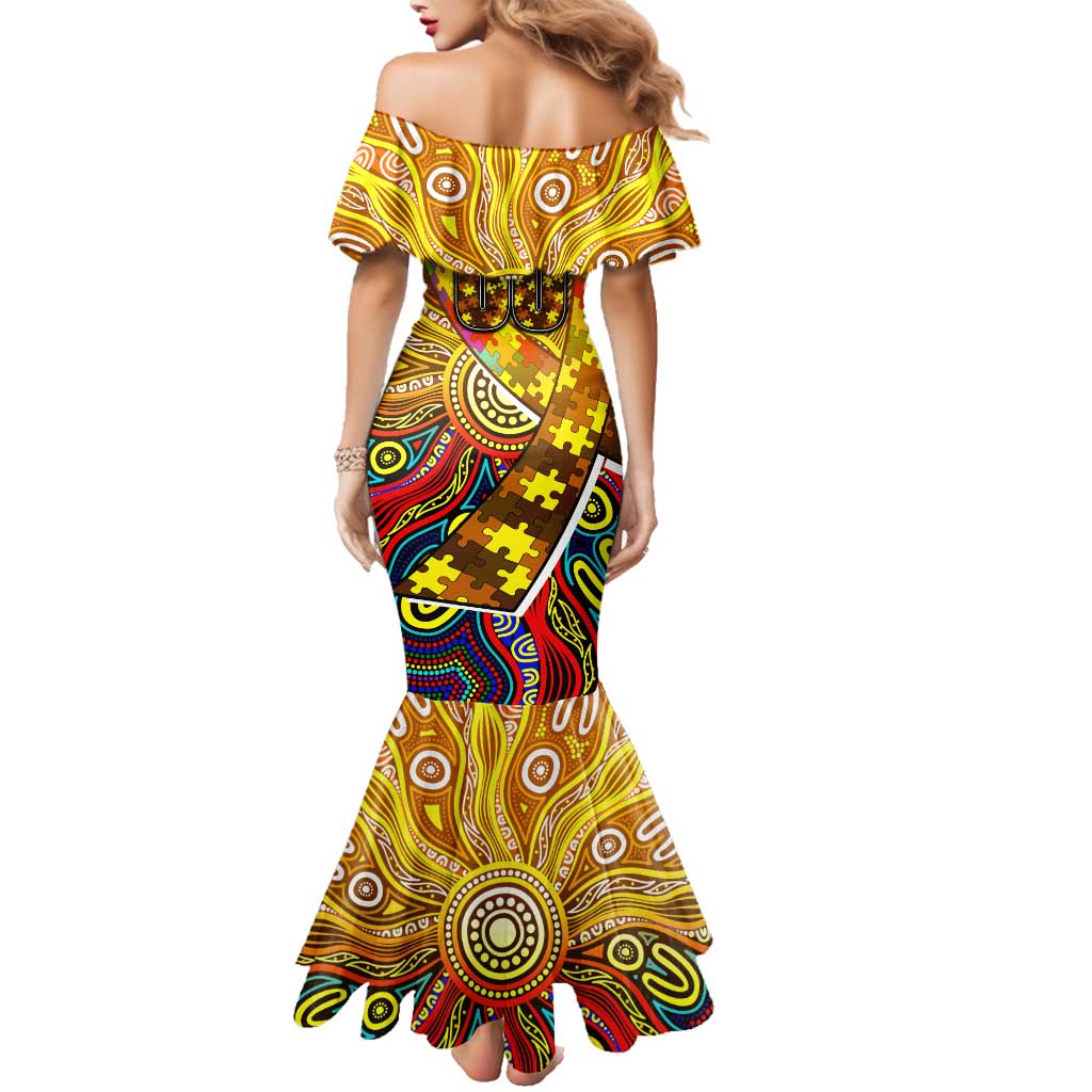 Autism Awareness Australia Hawthorn Hawks Family Matching Mermaid Dress and Hawaiian Shirt Aboriginal Indigenous Art