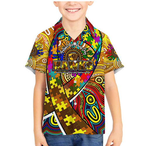 Autism Awareness Australia Hawthorn Hawks Family Matching Mermaid Dress and Hawaiian Shirt Aboriginal Indigenous Art