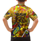 Autism Awareness Australia Hawthorn Hawks Family Matching Off The Shoulder Long Sleeve Dress and Hawaiian Shirt Aboriginal Indigenous Art
