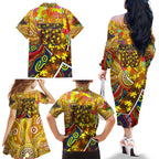 Autism Awareness Australia Hawthorn Hawks Family Matching Off The Shoulder Long Sleeve Dress and Hawaiian Shirt Aboriginal Indigenous Art