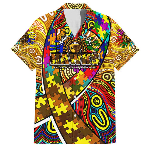 Autism Awareness Australia Hawthorn Hawks Family Matching Off Shoulder Maxi Dress and Hawaiian Shirt Aboriginal Indigenous Art