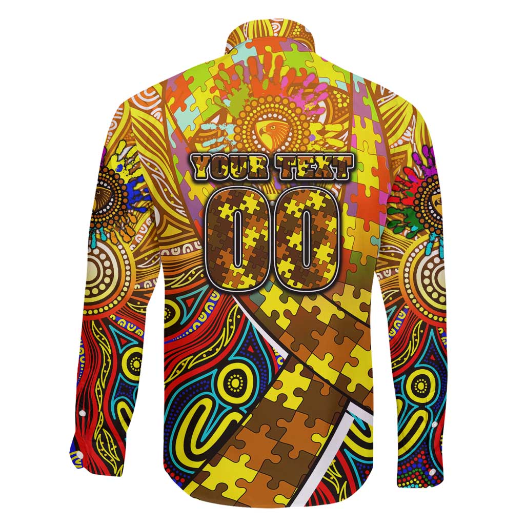 Autism Awareness Australia Hawthorn Hawks Family Matching Off Shoulder Short Dress and Hawaiian Shirt Aboriginal Indigenous Art