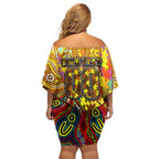Autism Awareness Australia Hawthorn Hawks Family Matching Off Shoulder Short Dress and Hawaiian Shirt Aboriginal Indigenous Art