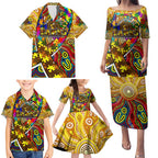 Autism Awareness Australia Hawthorn Hawks Family Matching Puletasi and Hawaiian Shirt Aboriginal Indigenous Art