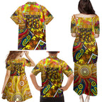 Autism Awareness Australia Hawthorn Hawks Family Matching Puletasi and Hawaiian Shirt Aboriginal Indigenous Art