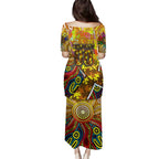 Autism Awareness Australia Hawthorn Hawks Family Matching Puletasi and Hawaiian Shirt Aboriginal Indigenous Art