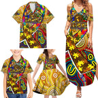 Autism Awareness Australia Hawthorn Hawks Family Matching Summer Maxi Dress and Hawaiian Shirt Aboriginal Indigenous Art