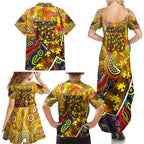 Autism Awareness Australia Hawthorn Hawks Family Matching Summer Maxi Dress and Hawaiian Shirt Aboriginal Indigenous Art