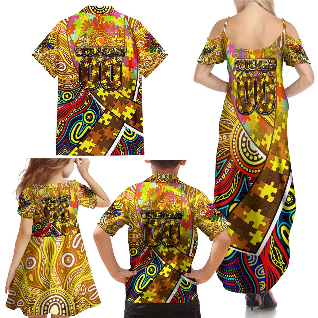 Autism Awareness Australia Hawthorn Hawks Family Matching Summer Maxi Dress and Hawaiian Shirt Aboriginal Indigenous Art