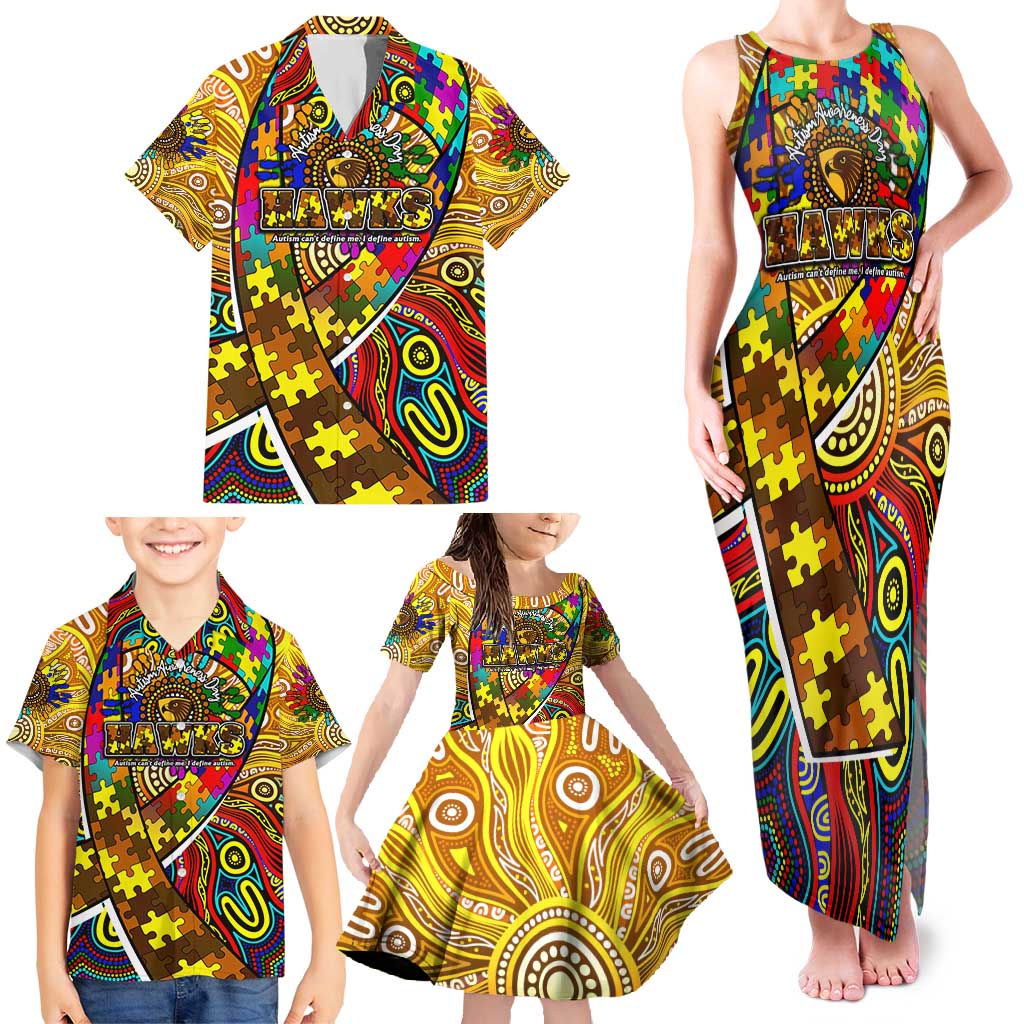 Autism Awareness Australia Hawthorn Hawks Family Matching Tank Maxi Dress and Hawaiian Shirt Aboriginal Indigenous Art