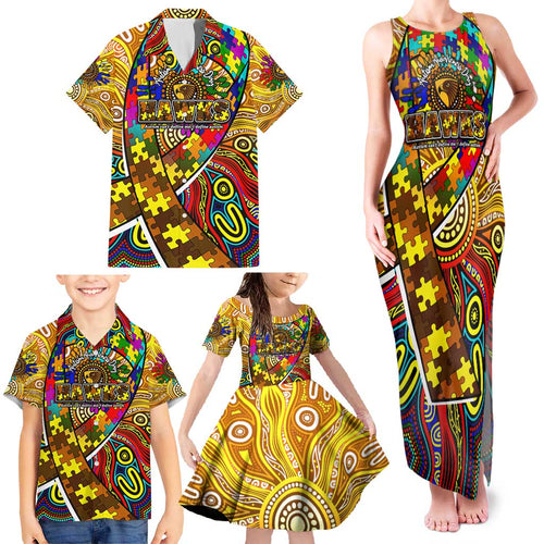 Autism Awareness Australia Hawthorn Hawks Family Matching Tank Maxi Dress and Hawaiian Shirt Aboriginal Indigenous Art