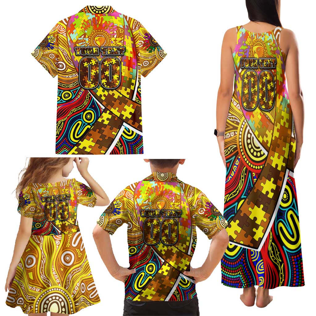 Autism Awareness Australia Hawthorn Hawks Family Matching Tank Maxi Dress and Hawaiian Shirt Aboriginal Indigenous Art