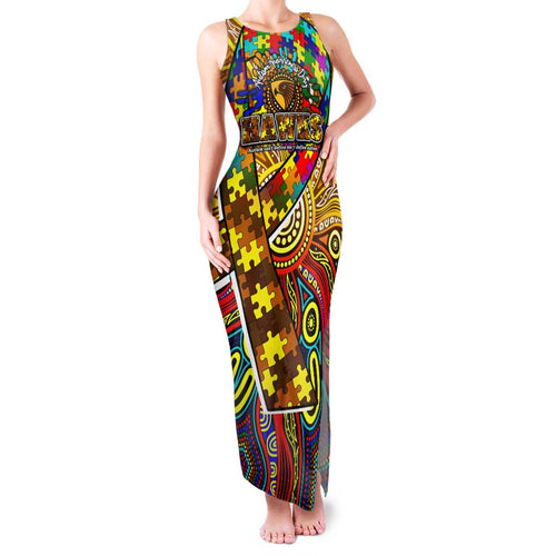 Autism Awareness Australia Hawthorn Hawks Family Matching Tank Maxi Dress and Hawaiian Shirt Aboriginal Indigenous Art