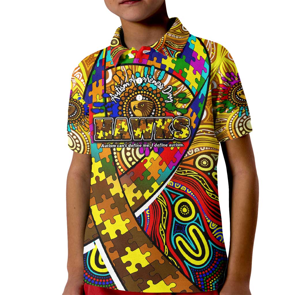 Autism Awareness Australia Hawthorn Hawks Kid Polo Shirt Aboriginal Indigenous Art