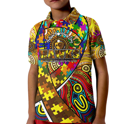 Autism Awareness Australia Hawthorn Hawks Kid Polo Shirt Aboriginal Indigenous Art
