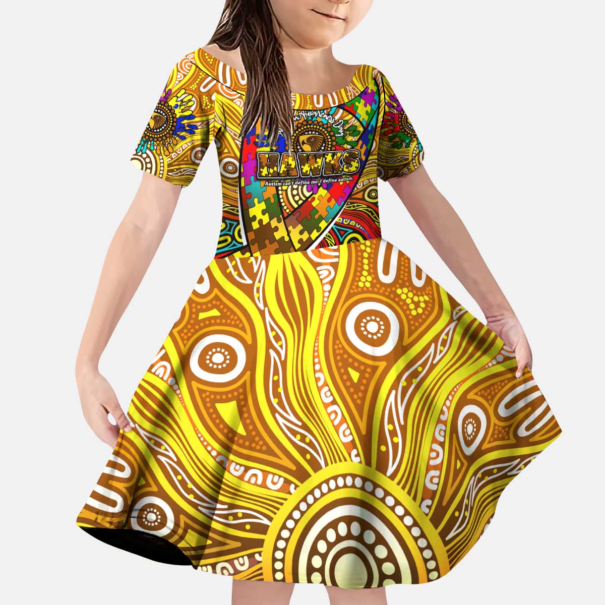 Autism Awareness Australia Hawthorn Hawks Kid Short Sleeve Dress Aboriginal Indigenous Art