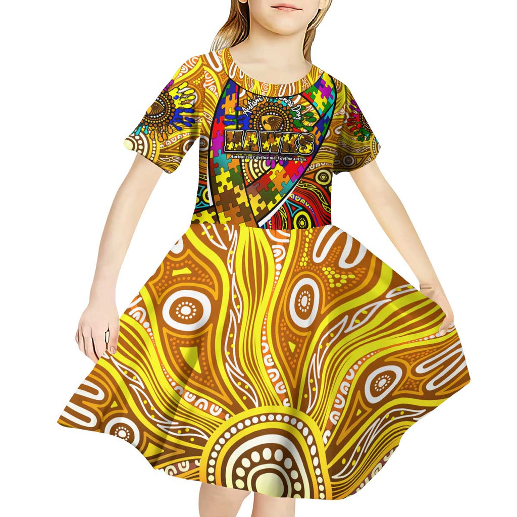 Autism Awareness Australia Hawthorn Hawks Kid Short Sleeve Dress Aboriginal Indigenous Art