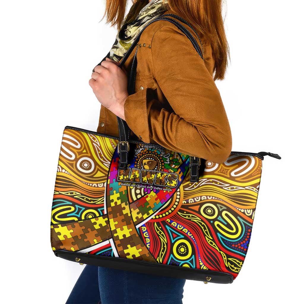 Autism Awareness Australia Hawthorn Hawks Leather Tote Bag Aboriginal Indigenous Art
