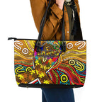 Autism Awareness Australia Hawthorn Hawks Leather Tote Bag Aboriginal Indigenous Art