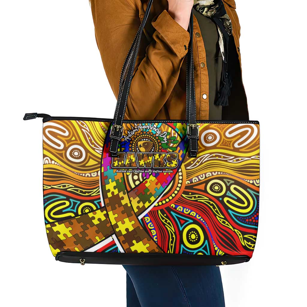 Autism Awareness Australia Hawthorn Hawks Leather Tote Bag Aboriginal Indigenous Art