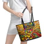 Autism Awareness Australia Hawthorn Hawks Leather Tote Bag Aboriginal Indigenous Art