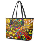 Autism Awareness Australia Hawthorn Hawks Leather Tote Bag Aboriginal Indigenous Art