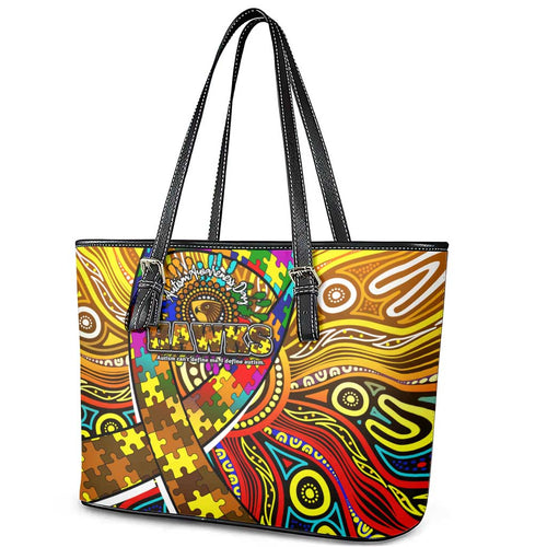 Autism Awareness Australia Hawthorn Hawks Leather Tote Bag Aboriginal Indigenous Art