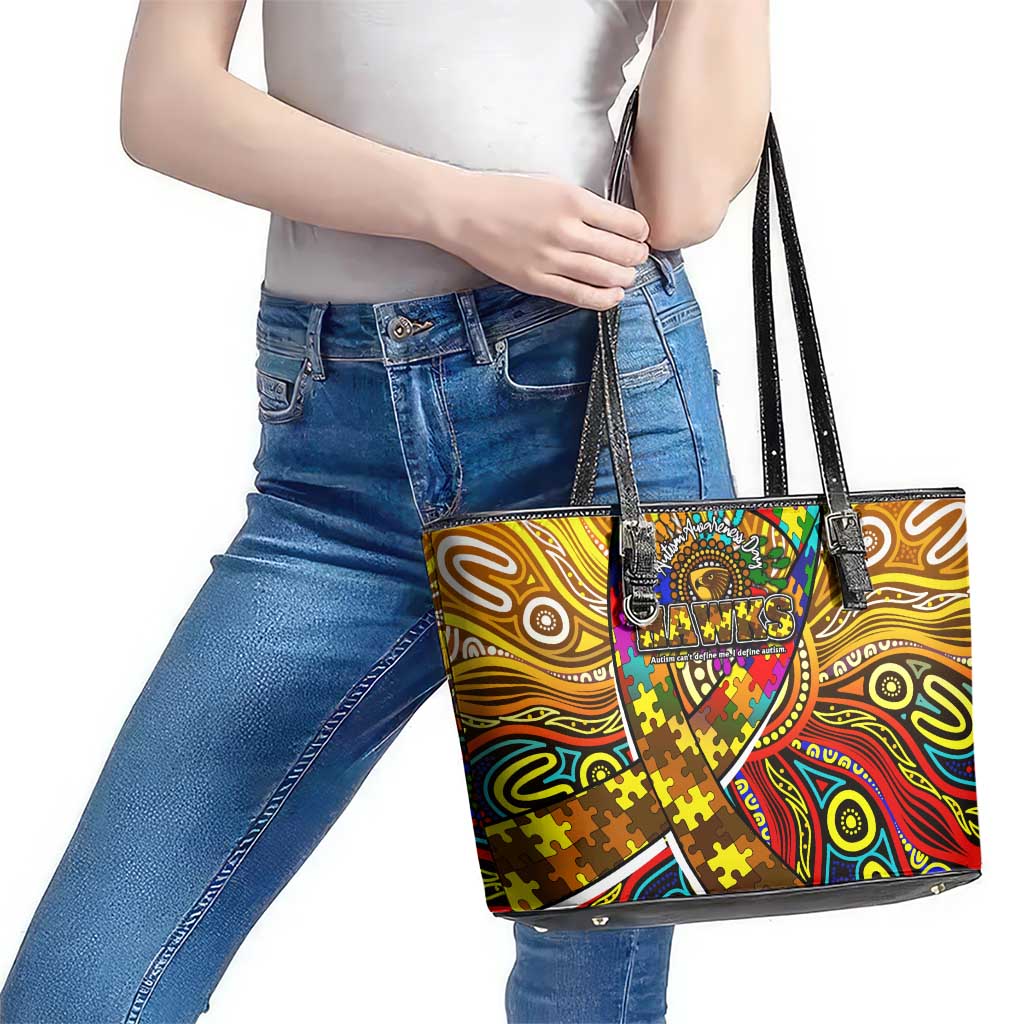 Autism Awareness Australia Hawthorn Hawks Leather Tote Bag Aboriginal Indigenous Art