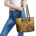 Autism Awareness Australia Hawthorn Hawks Leather Tote Bag Aboriginal Indigenous Art