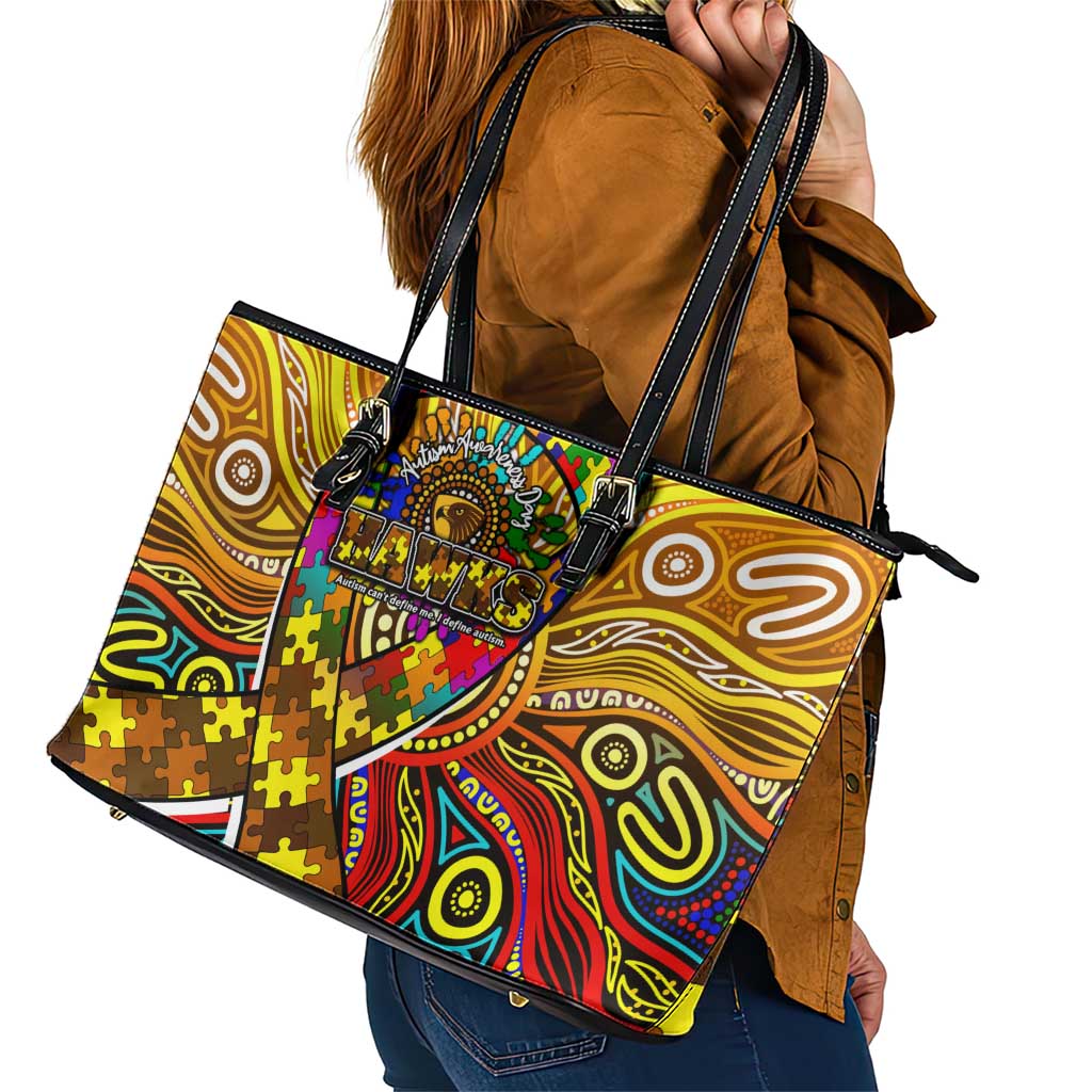 Autism Awareness Australia Hawthorn Hawks Leather Tote Bag Aboriginal Indigenous Art