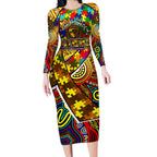 Autism Awareness Australia Hawthorn Hawks Long Sleeve Bodycon Dress Aboriginal Indigenous Art