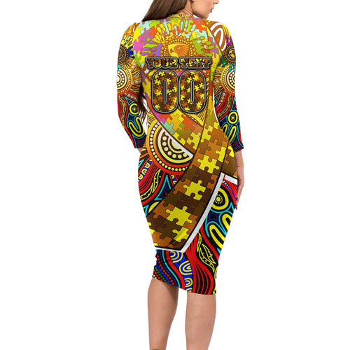 Autism Awareness Australia Hawthorn Hawks Long Sleeve Bodycon Dress Aboriginal Indigenous Art
