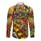 Autism Awareness Australia Hawthorn Hawks Long Sleeve Button Shirt Aboriginal Indigenous Art