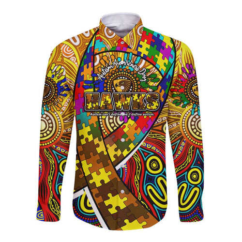 Autism Awareness Australia Hawthorn Hawks Long Sleeve Button Shirt Aboriginal Indigenous Art