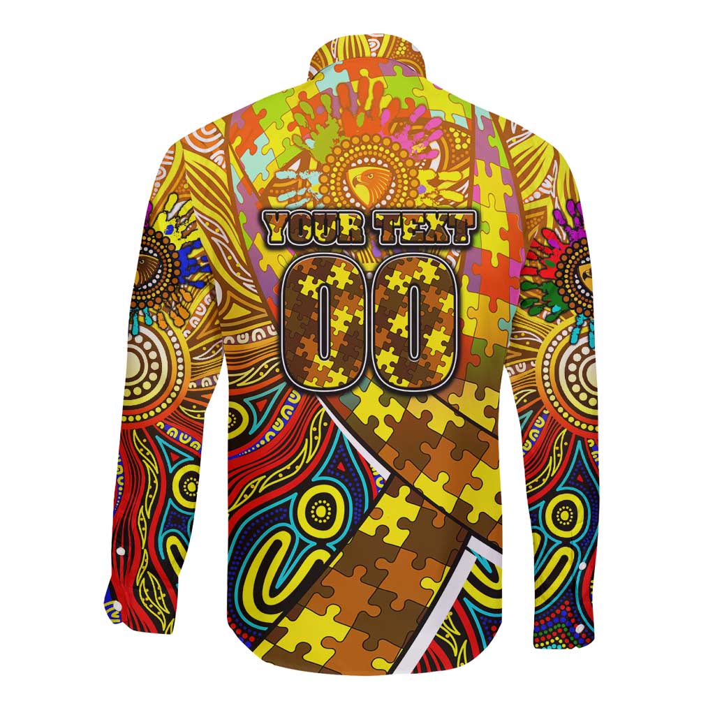 Autism Awareness Australia Hawthorn Hawks Long Sleeve Button Shirt Aboriginal Indigenous Art