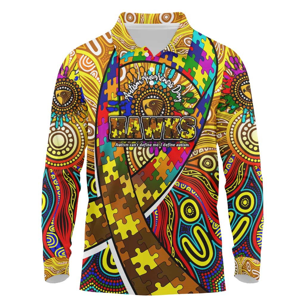 Autism Awareness Australia Hawthorn Hawks Long Sleeve Polo Shirt Aboriginal Indigenous Art