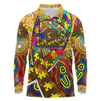 Autism Awareness Australia Hawthorn Hawks Long Sleeve Polo Shirt Aboriginal Indigenous Art