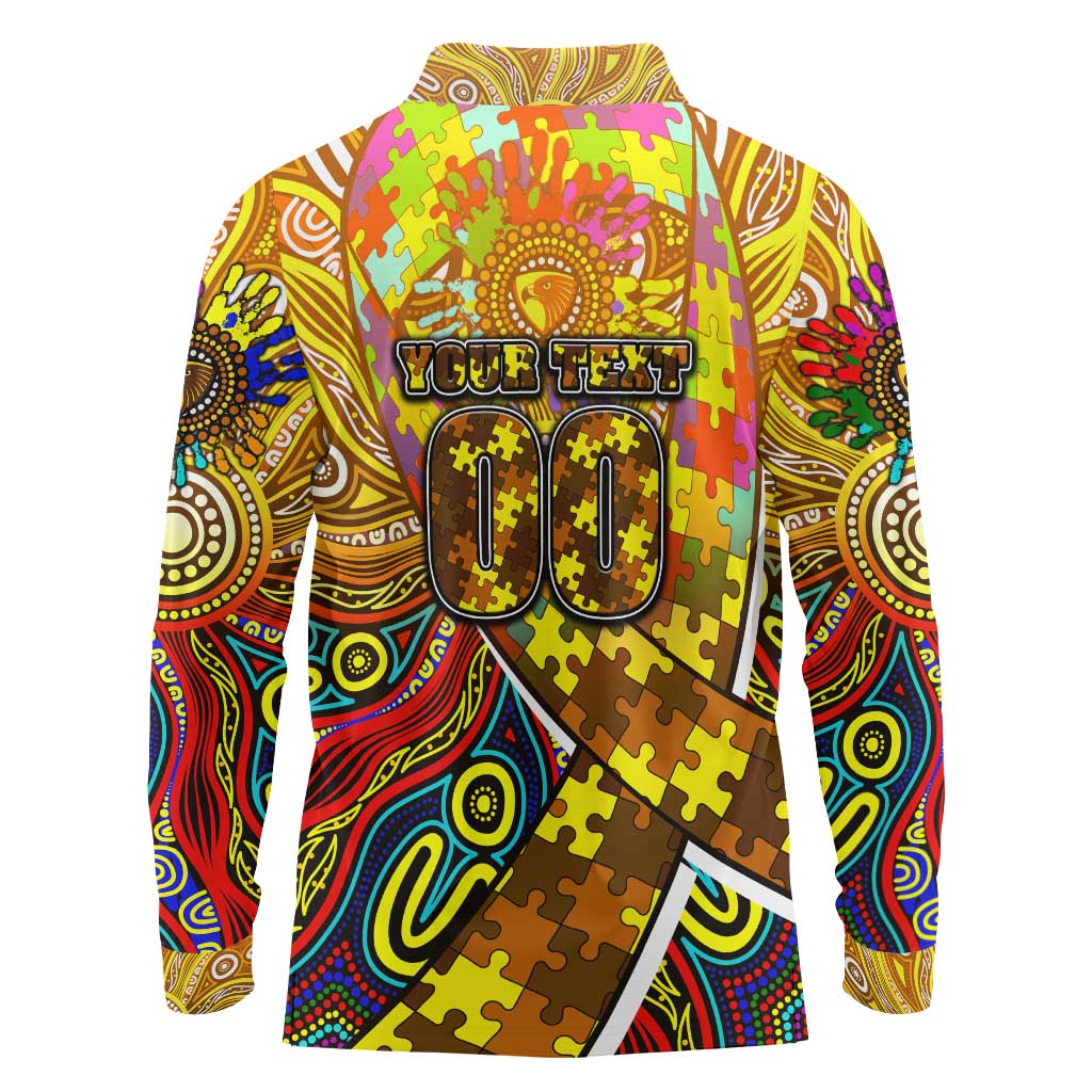 Autism Awareness Australia Hawthorn Hawks Long Sleeve Polo Shirt Aboriginal Indigenous Art