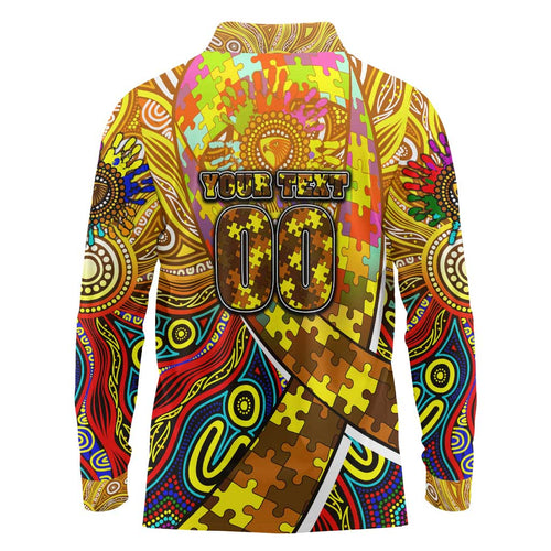 Autism Awareness Australia Hawthorn Hawks Long Sleeve Polo Shirt Aboriginal Indigenous Art