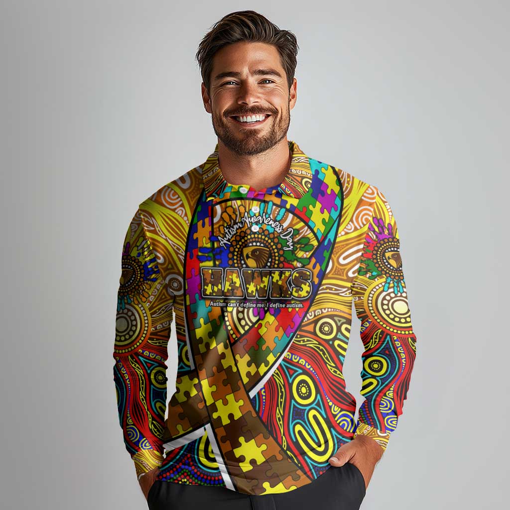 Autism Awareness Australia Hawthorn Hawks Long Sleeve Polo Shirt Aboriginal Indigenous Art