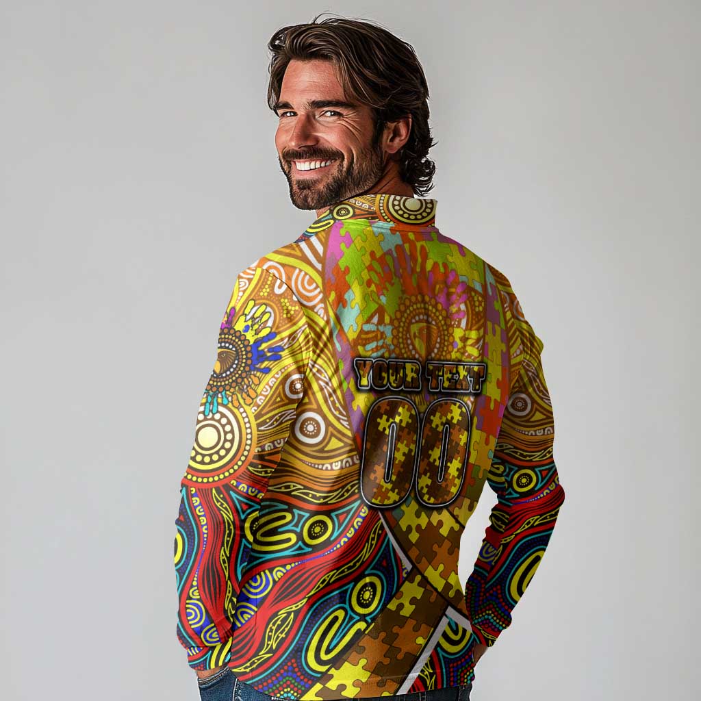 Autism Awareness Australia Hawthorn Hawks Long Sleeve Polo Shirt Aboriginal Indigenous Art